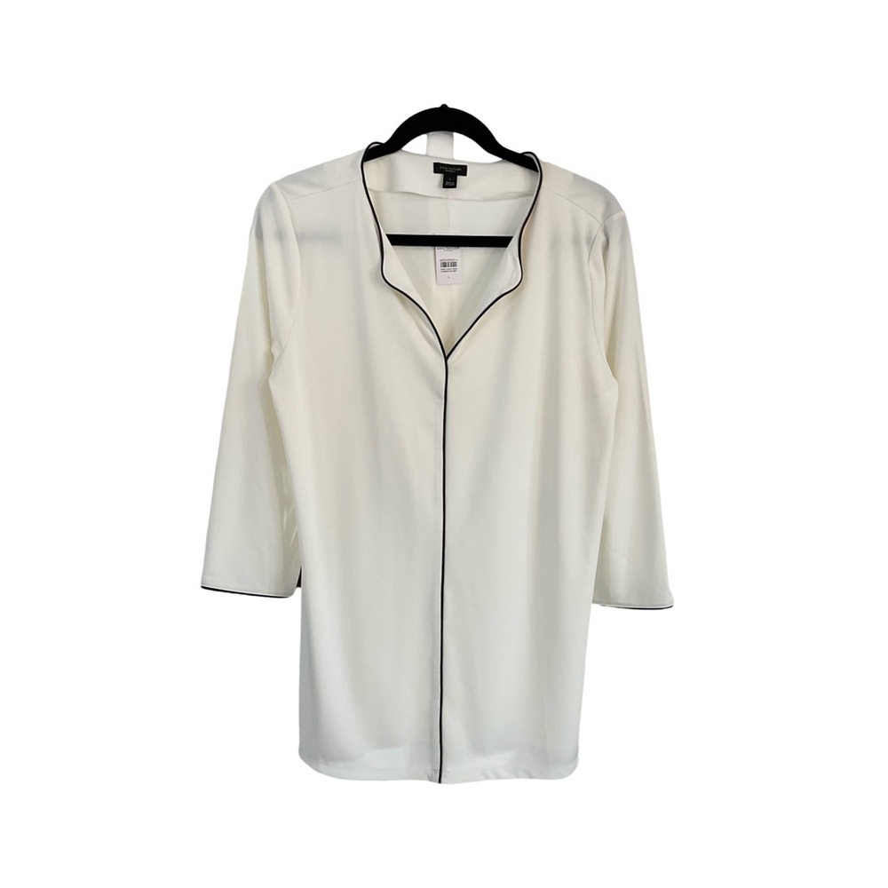 Ann Taylor  Faux Leather Trim Bracelet Sleeve Popover Top Size Large NWT